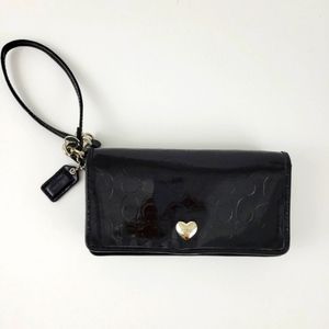 Coach Black Formal Signature  Logo Clutch Wallet with Wrist Strap